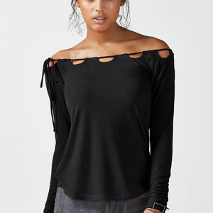 Fabletics XS Black Tie Off Shoulder Jersey Top